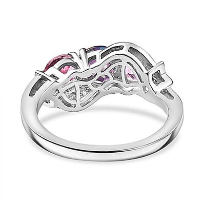 D'Joy Pink and Crimson Mystic Topaz, White Zircon 2.30 ctw Celestial Ring in Rhodium Over Sterling Silver (Size 9.0)