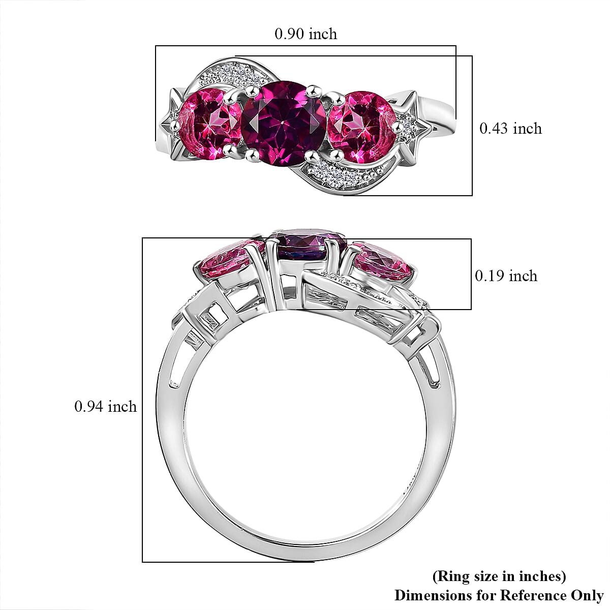 D'Joy Pink and Crimson Mystic Topaz, White Zircon 2.30 ctw Celestial Ring in Rhodium Over Sterling Silver (Size 9.0)