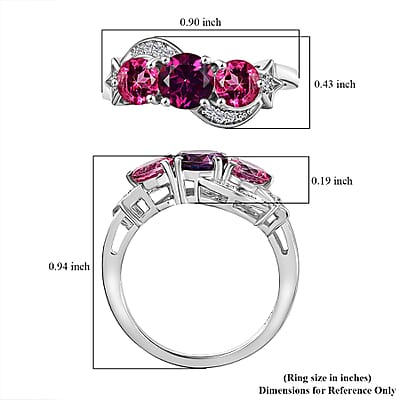 D'Joy Pink and Crimson Mystic Topaz, White Zircon 2.30 ctw Celestial Ring in Rhodium Over Sterling Silver (Size 9.0)