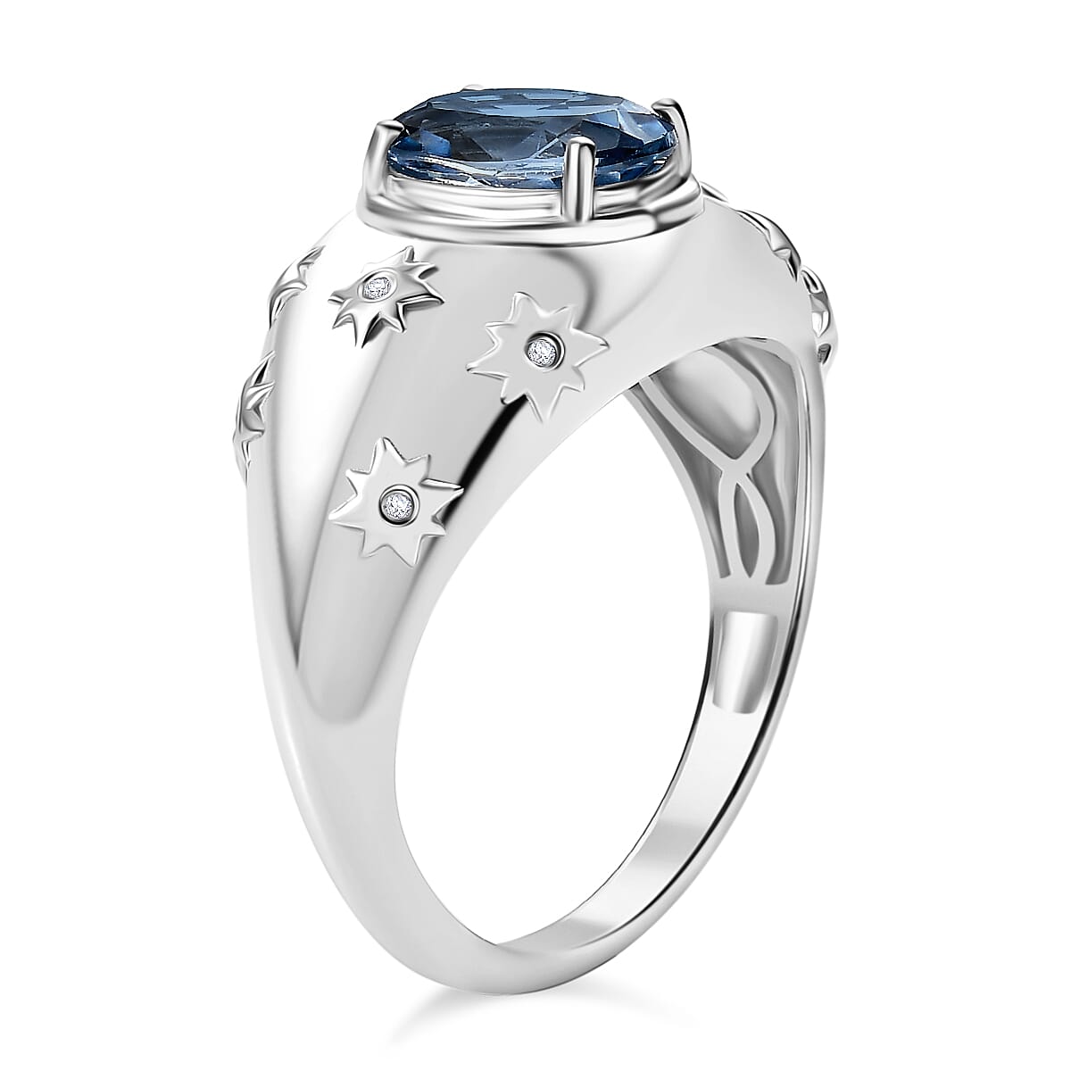 D'Joy Freedom Blue Mystic Topaz and White Zircon 3.00 ctw Celestial Ring in Rhodium Over Sterling Silver (Size 5.0)