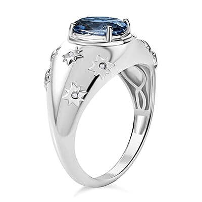 D'Joy Freedom Blue Mystic Topaz and White Zircon 3.00 ctw Celestial Ring in Rhodium Over Sterling Silver (Size 5.0)