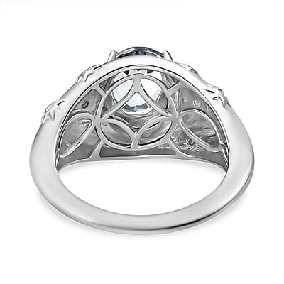 D'Joy Freedom Blue Mystic Topaz and White Zircon 3.00 ctw Celestial Ring in Rhodium Over Sterling Silver (Size 5.0)