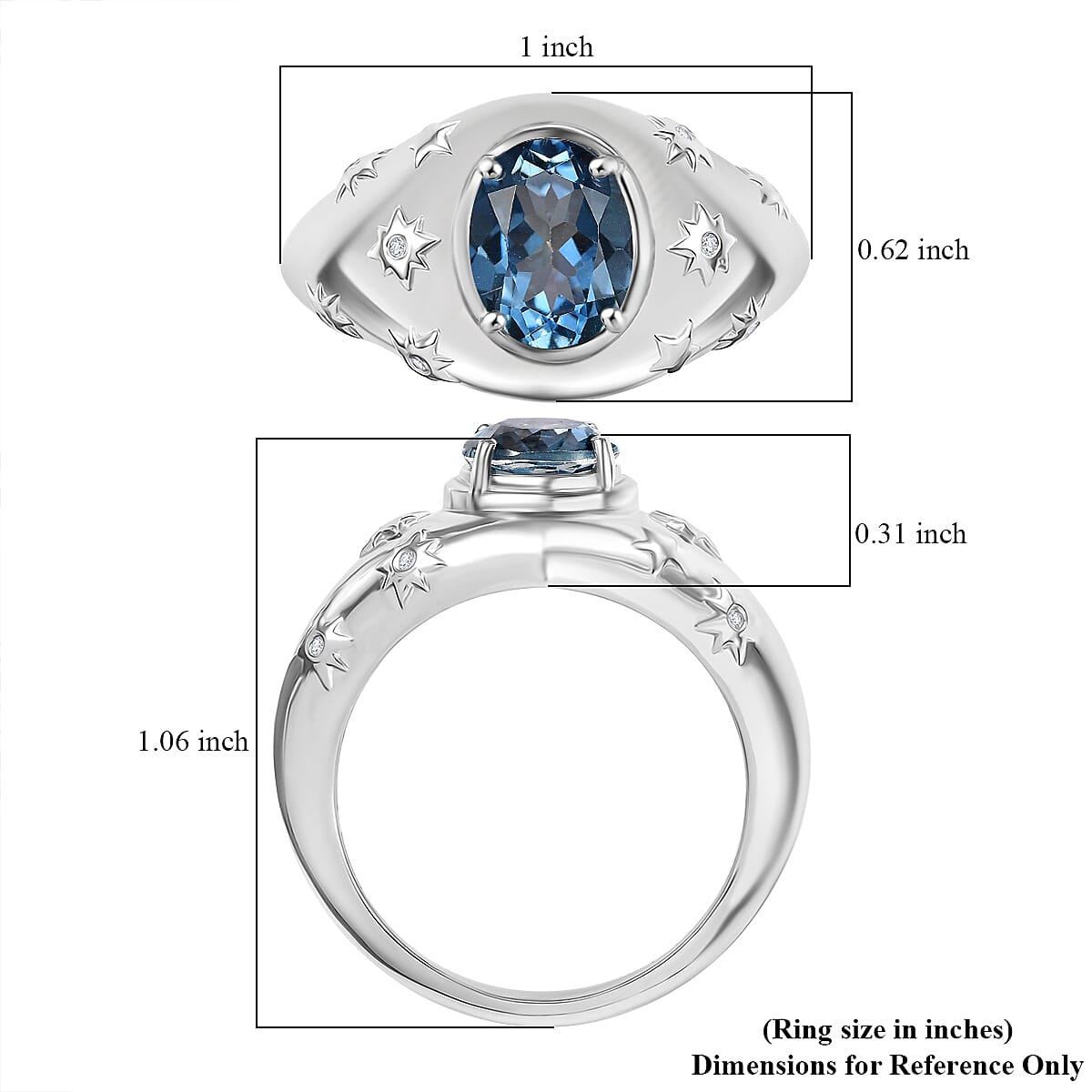 D'Joy Freedom Blue Mystic Topaz and White Zircon 3.00 ctw Celestial Ring in Rhodium Over Sterling Silver (Size 5.0)