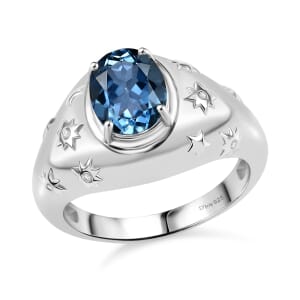 D'Joy Freedom Blue Mystic Topaz and White Zircon 3.00 ctw Celestial Ring in Rhodium Over Sterling Silver (Size 8.0)