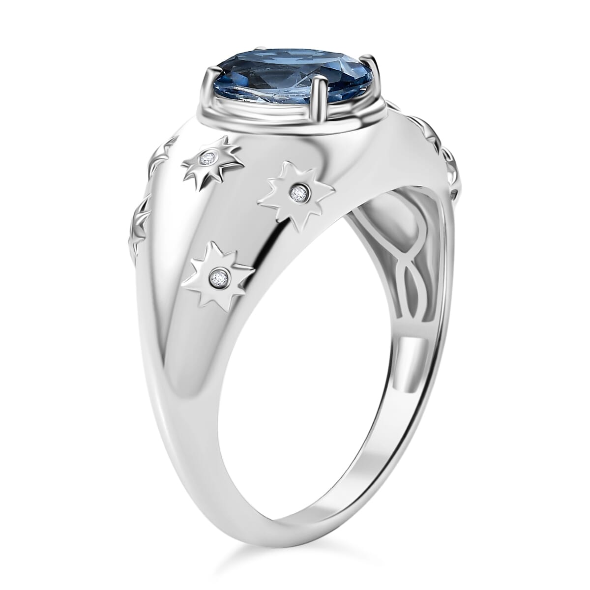 D'Joy Freedom Blue Mystic Topaz and White Zircon 3.00 ctw Celestial Ring in Rhodium Over Sterling Silver (Size 8.0) image number 3
