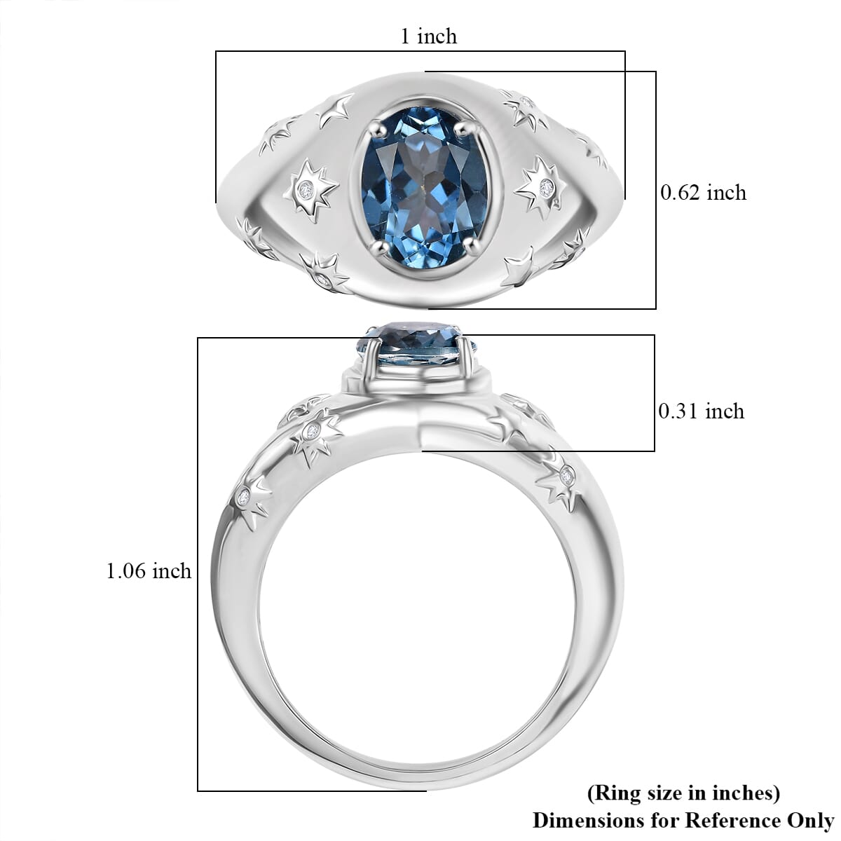 D'Joy Freedom Blue Mystic Topaz and White Zircon 3.00 ctw Celestial Ring in Rhodium Over Sterling Silver (Size 8.0) image number 5
