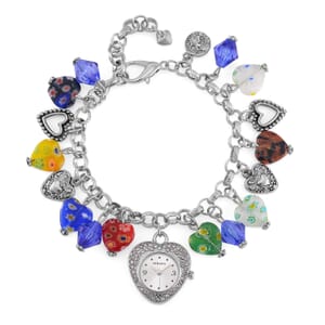Strada Multi Color Murano Style and Blue Color Resin Japanese Movement Bracelet Watch in Silvertone