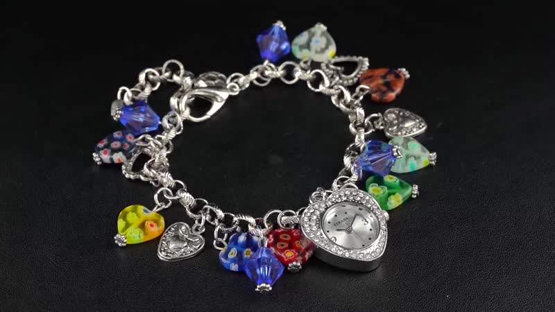 Strada Multi Color Glass and Blue Color Resin Japanese Movement Bracelet Watch in Rosetone