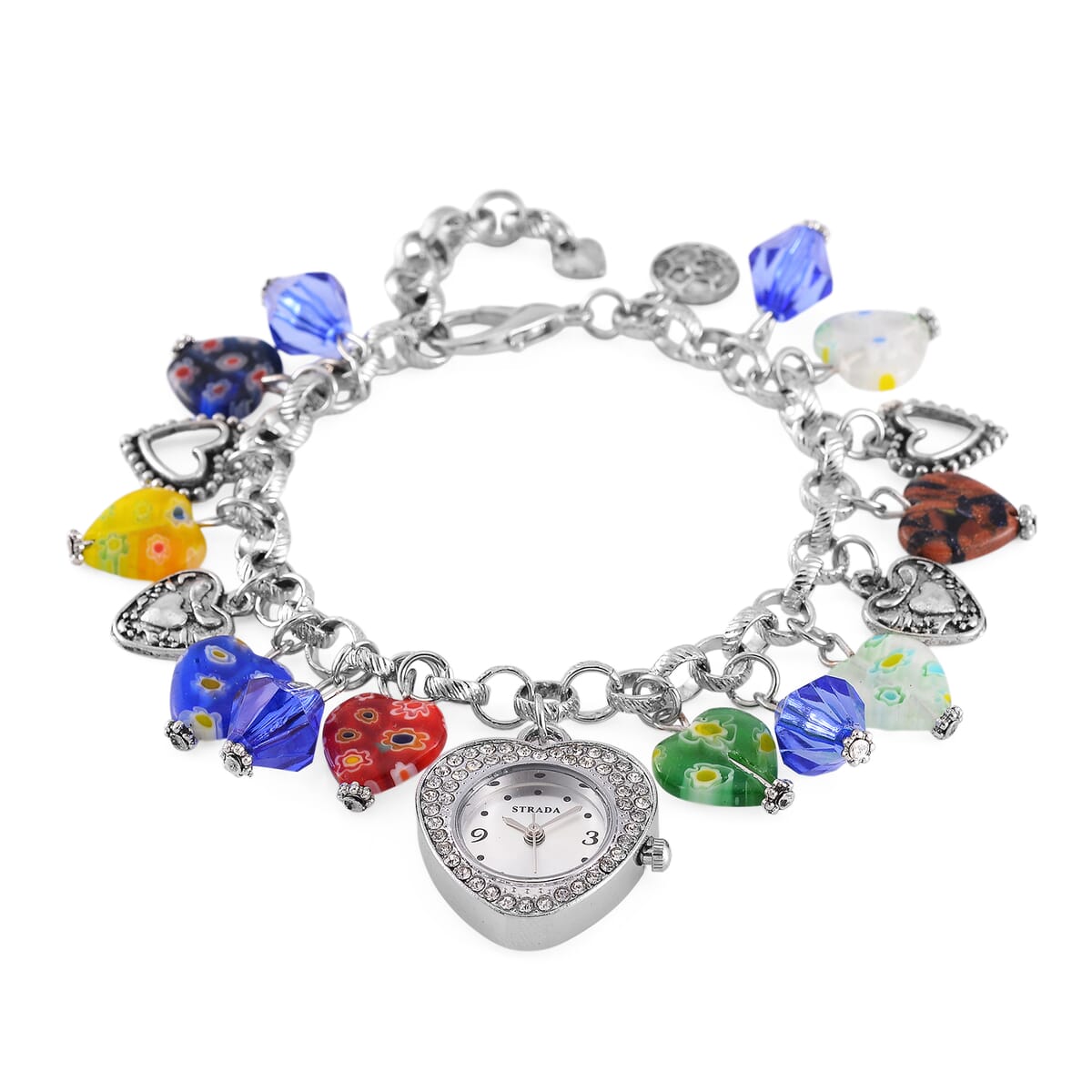 Strada Multi Color Murano Style and Blue Color Resin Japanese Movement Bracelet Watch in Silvertone image number 2