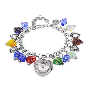 Strada Multi Color Glass and Blue Color Resin Japanese Movement Bracelet Watch in Silvertone