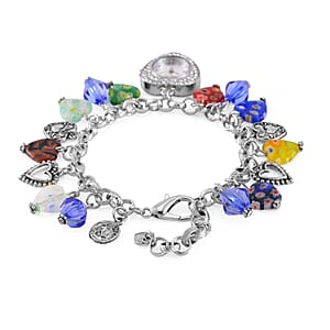 Strada Multi Color Glass and Blue Color Resin Japanese Movement Bracelet Watch in Silvertone