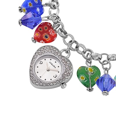 Strada Multi Color Glass and Blue Color Resin Japanese Movement Bracelet Watch in Silvertone