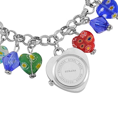 Strada Multi Color Glass and Blue Color Resin Japanese Movement Bracelet Watch in Silvertone