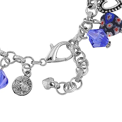 Strada Multi Color Glass and Blue Color Resin Japanese Movement Bracelet Watch in Silvertone
