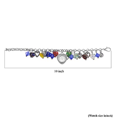 Strada Multi Color Glass and Blue Color Resin Japanese Movement Bracelet Watch in Silvertone