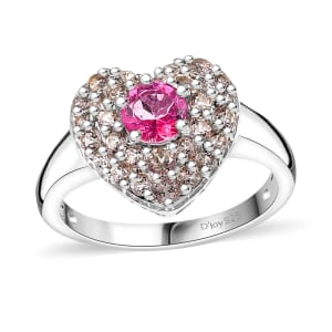 Pink Mystic Topaz and Signity Complexion Topaz 1.65 ctw Heart Ring in Rhodium Over Sterling Silver (Size 10.0)