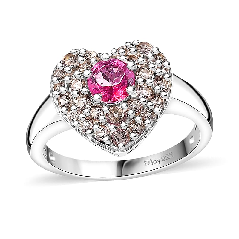 D'Joy Pink Mystic Topaz and Signity Complexion Topaz 1.65 ctw Heart Ring in Rhodium Over Sterling Silver (Size 10.0)
