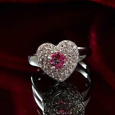 D'Joy Pink Mystic Topaz and Signity Complexion Topaz 1.65 ctw Heart Ring in Rhodium Over Sterling Silver (Size 10.0)