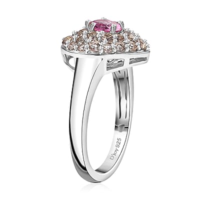 D'Joy Pink Mystic Topaz and Signity Complexion Topaz 1.65 ctw Heart Ring in Rhodium Over Sterling Silver (Size 10.0)