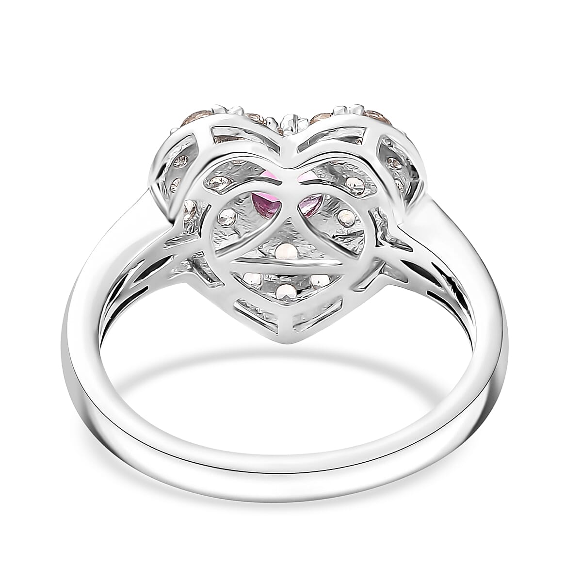 D'Joy Pink Mystic Topaz and Signity Complexion Topaz 1.65 ctw Heart Ring in Rhodium Over Sterling Silver (Size 10.0)