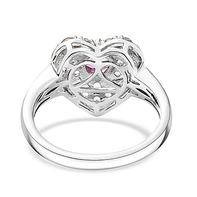 D'Joy Pink Mystic Topaz and Signity Complexion Topaz 1.65 ctw Heart Ring in Rhodium Over Sterling Silver (Size 10.0)