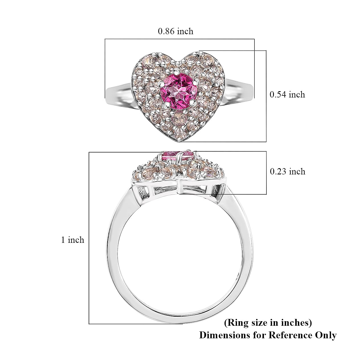 D'Joy Pink Mystic Topaz and Signity Complexion Topaz 1.65 ctw Heart Ring in Rhodium Over Sterling Silver (Size 10.0)