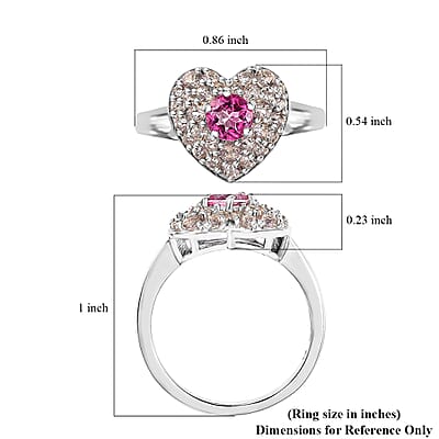 D'Joy Pink Mystic Topaz and Signity Complexion Topaz 1.65 ctw Heart Ring in Rhodium Over Sterling Silver (Size 10.0)