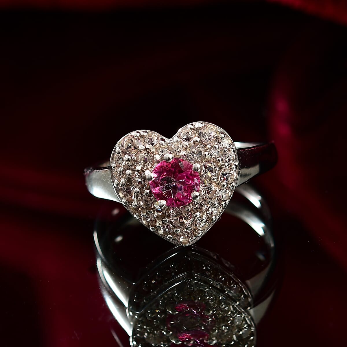 D'Joy Pink Mystic Topaz and Signity Complexion Topaz 1.65 ctw Heart Ring in Rhodium Over Sterling Silver (Size 6.0) image number 1