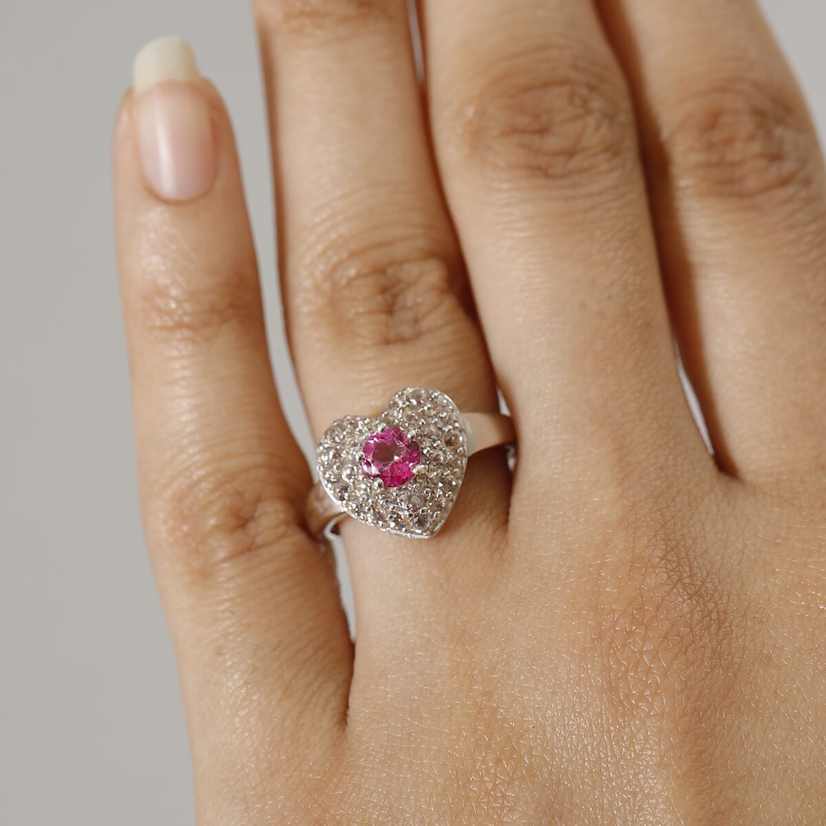 D'Joy Pink Mystic Topaz and Signity Complexion Topaz 1.65 ctw Heart Ring in Rhodium Over Sterling Silver (Size 8.0) image number 2