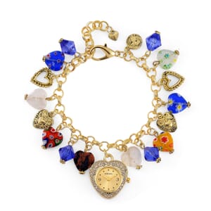 Strada Multi Color Murano Style and Blue Color Resin Japanese Movement Bracelet Watch in Goldtone