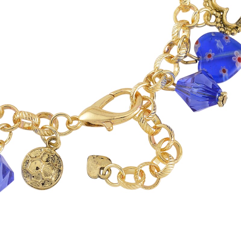 Strada Multi Color Glass and Blue Color Resin Japanese Movement Bracelet Watch in Goldtone