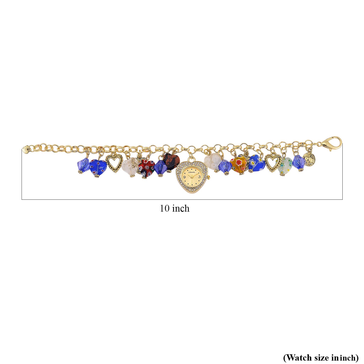 Strada Multi Color Glass and Blue Color Resin Japanese Movement Bracelet Watch in Goldtone
