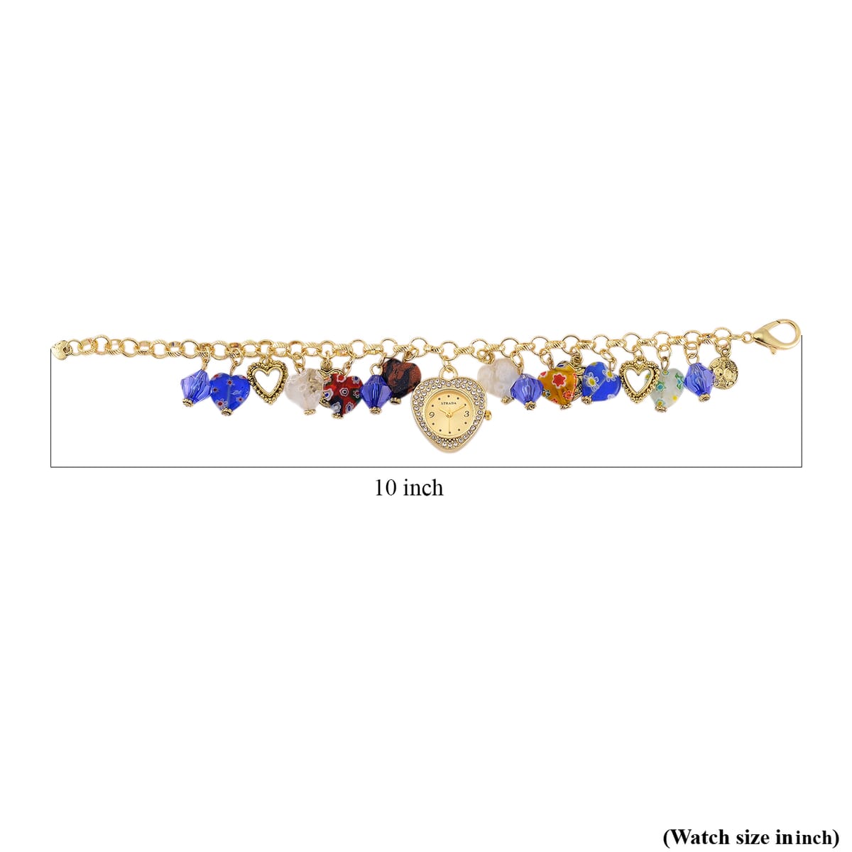 Strada Multi Color Murano Style and Blue Color Resin Japanese Movement Bracelet Watch in Goldtone image number 7