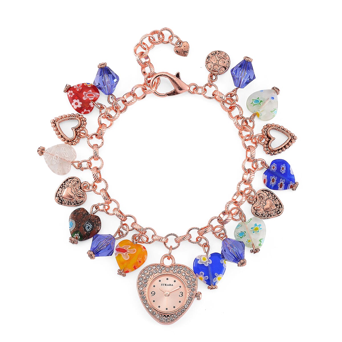 Strada Multi Color Murano Style and Blue Color Resin Japanese Movement Bracelet Watch in Rosetone image number 0
