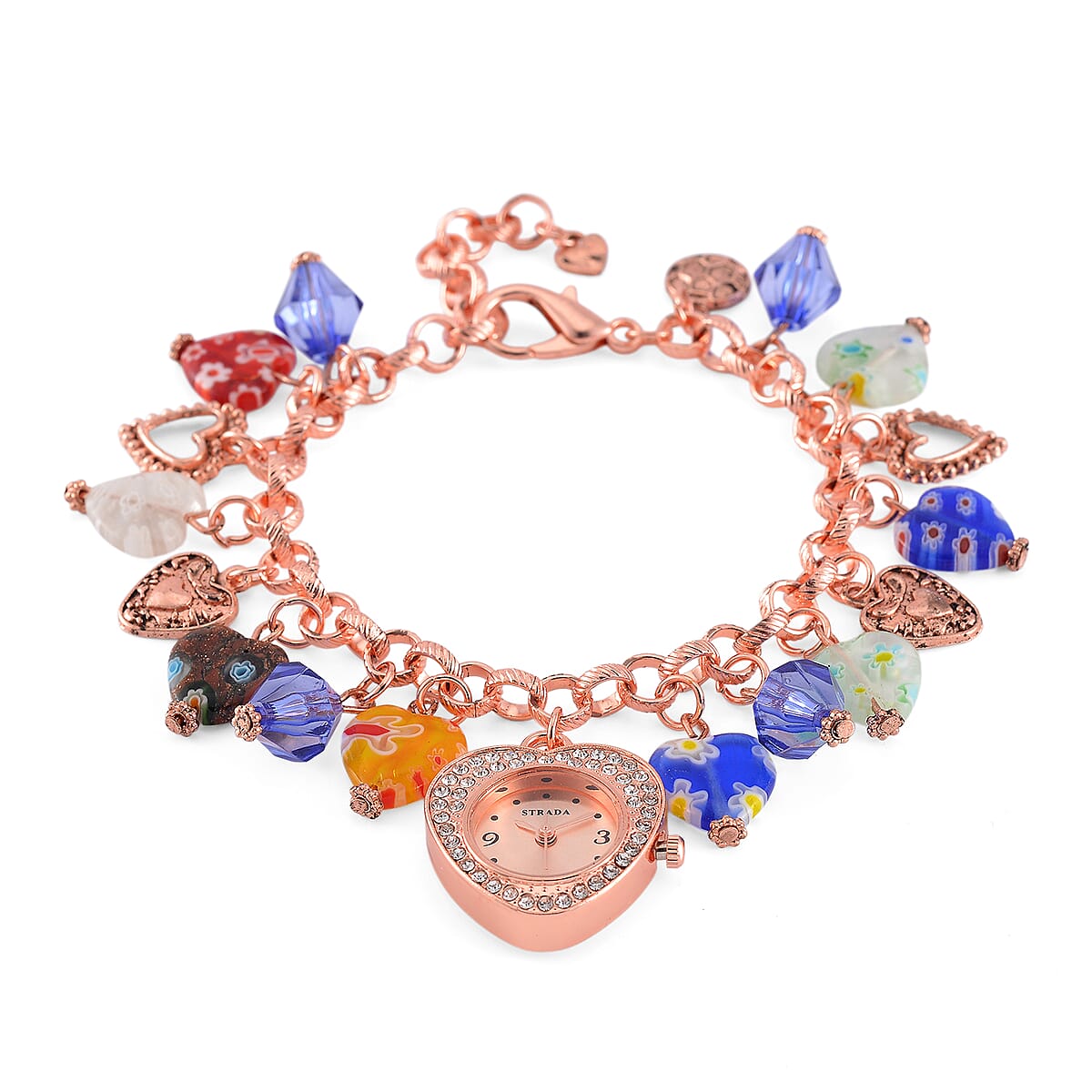 Strada Multi Color Murano Style and Blue Color Resin Japanese Movement Bracelet Watch in Rosetone image number 2