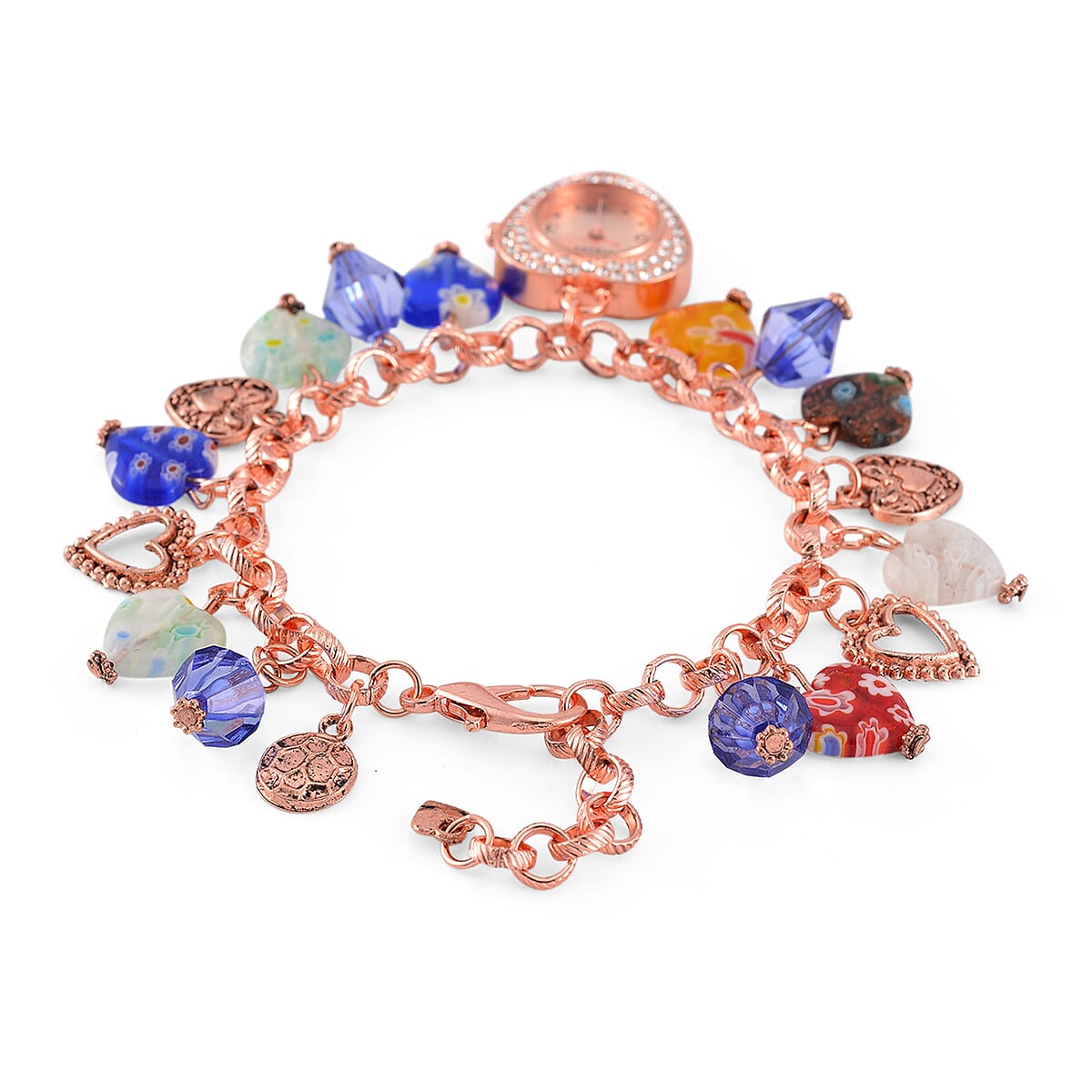 Strada Multi Color Murano Style and Blue Color Resin Japanese Movement Bracelet Watch in Rosetone image number 3