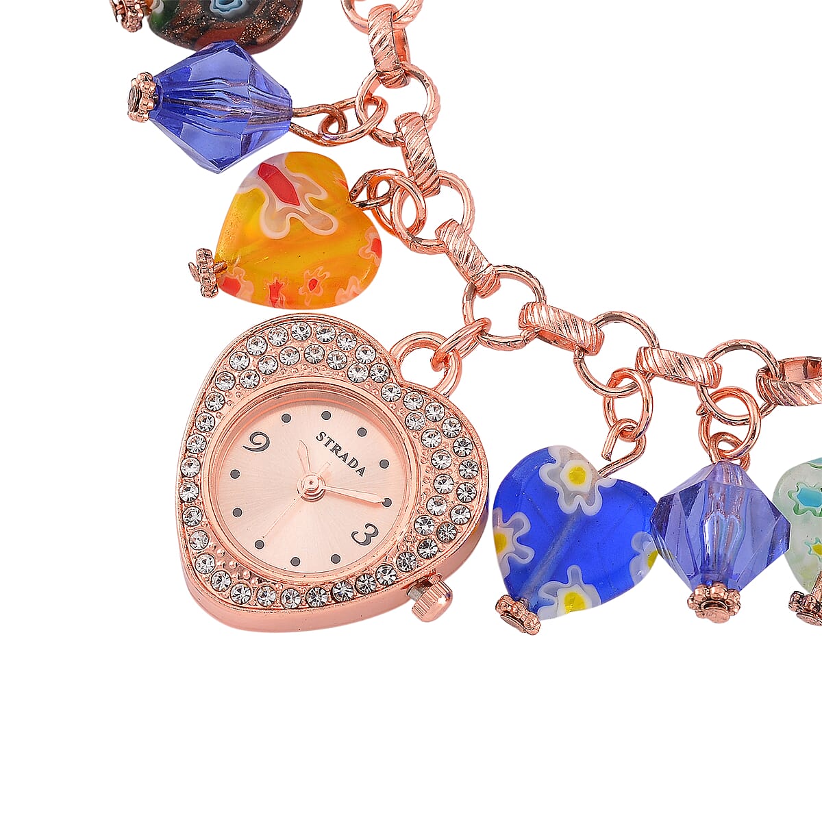 Strada Multi Color Murano Style and Blue Color Resin Japanese Movement Bracelet Watch in Rosetone image number 4