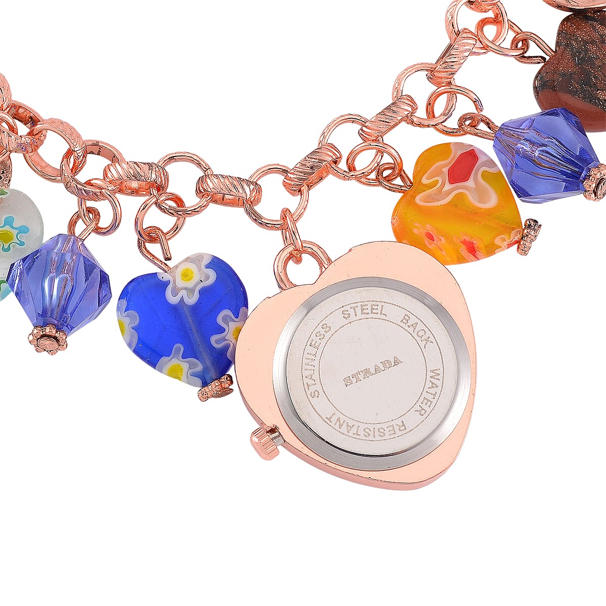Strada Multi Color Murano Style and Blue Color Resin Japanese Movement Bracelet Watch in Rosetone image number 5