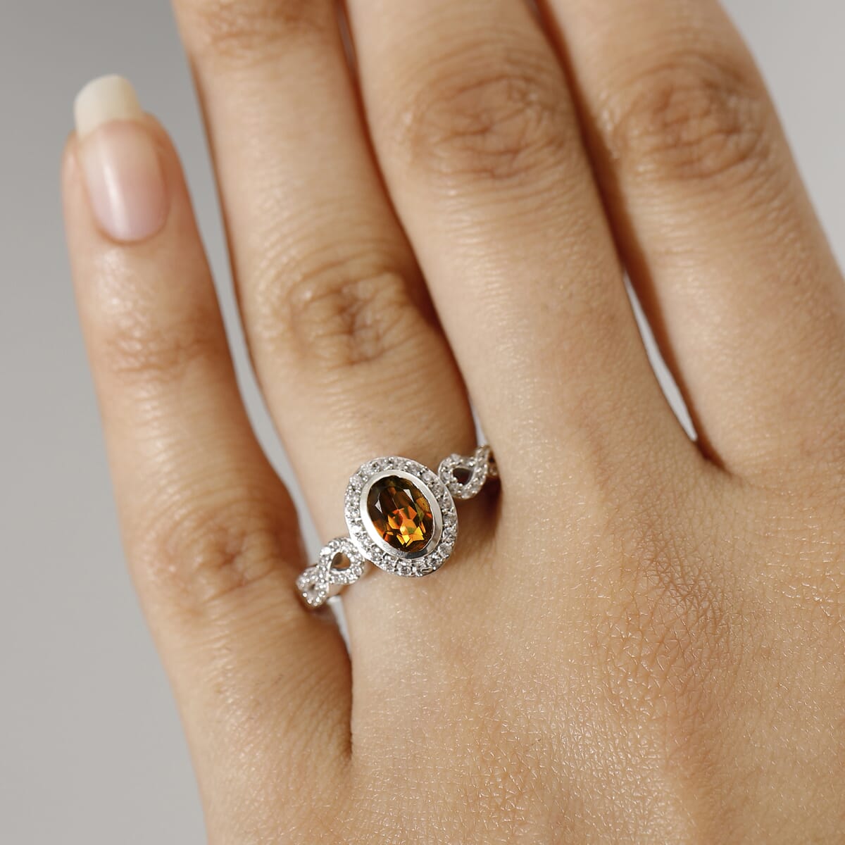 Stellar Mystic Topaz ,  White Zircon  Main Stone With Side Stone Ring in Rhodium Overlay Sterling Silver 1.42 ctw image number 2
