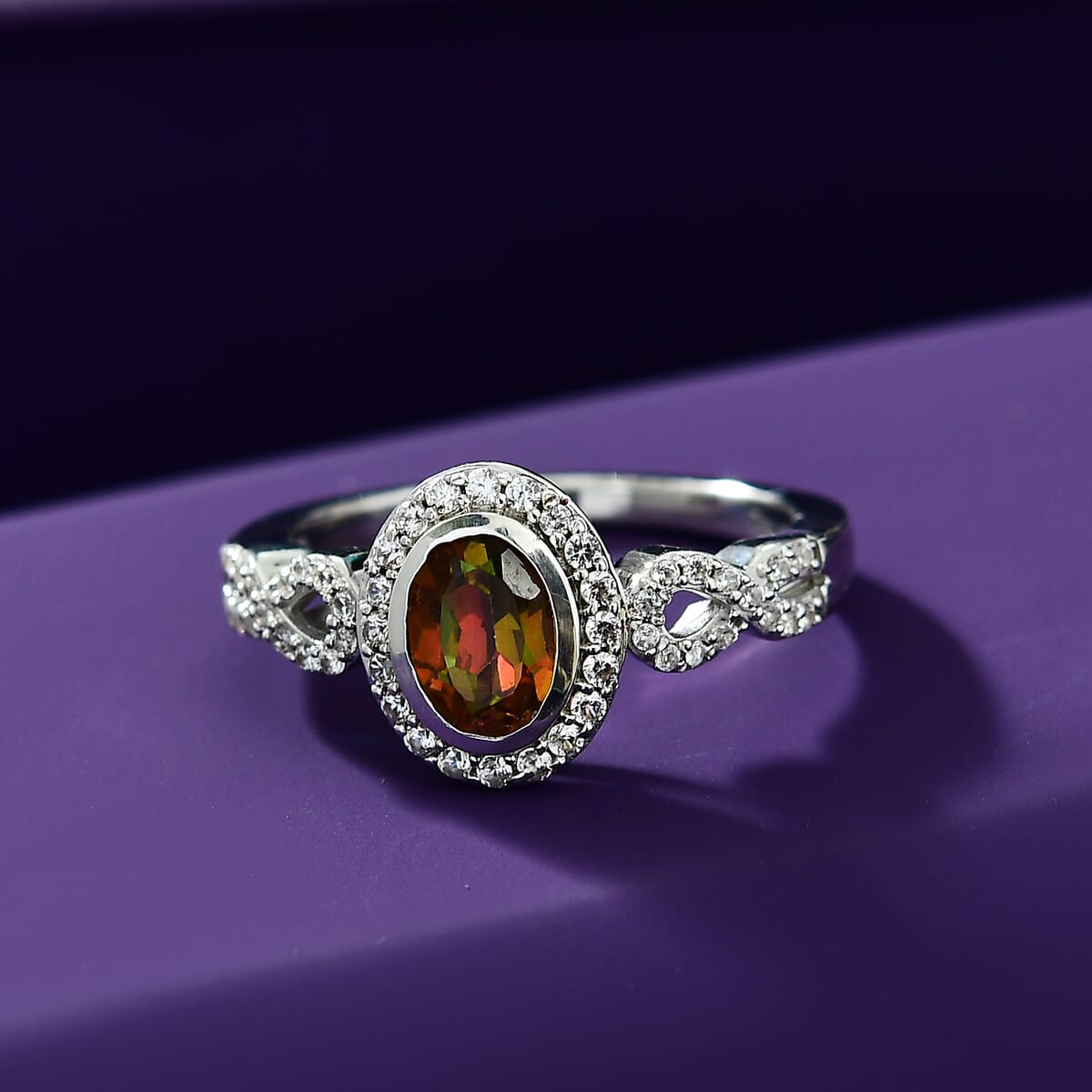 D'Joy Stellar Mystic Topaz and White Zircon 1.40 ctw Infinity Love Ring in Rhodium Over Sterling Silver (Size 7.0) image number 1
