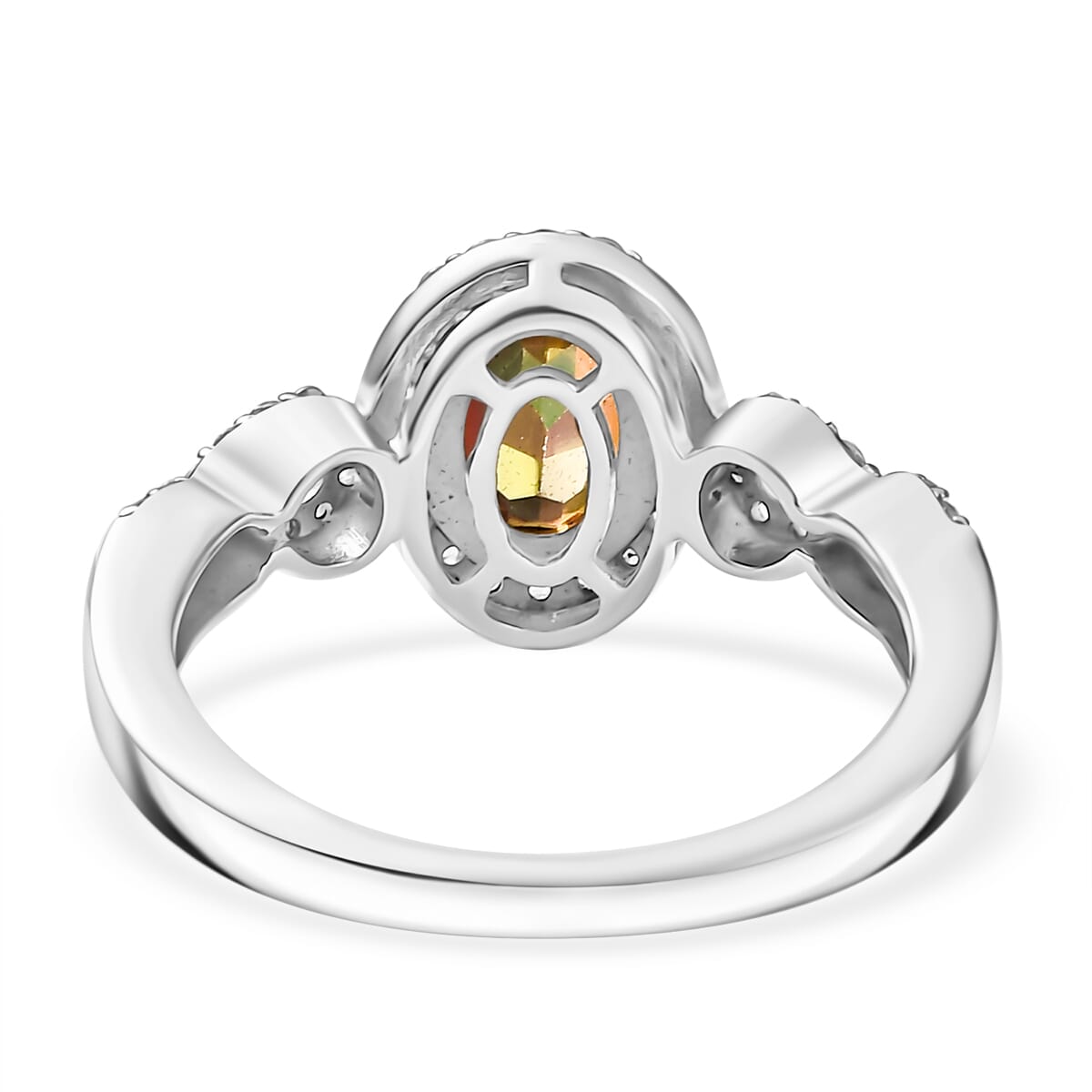 D'Joy Stellar Mystic Topaz and White Zircon 1.40 ctw Infinity Love Ring in Rhodium Over Sterling Silver (Size 7.0) image number 4