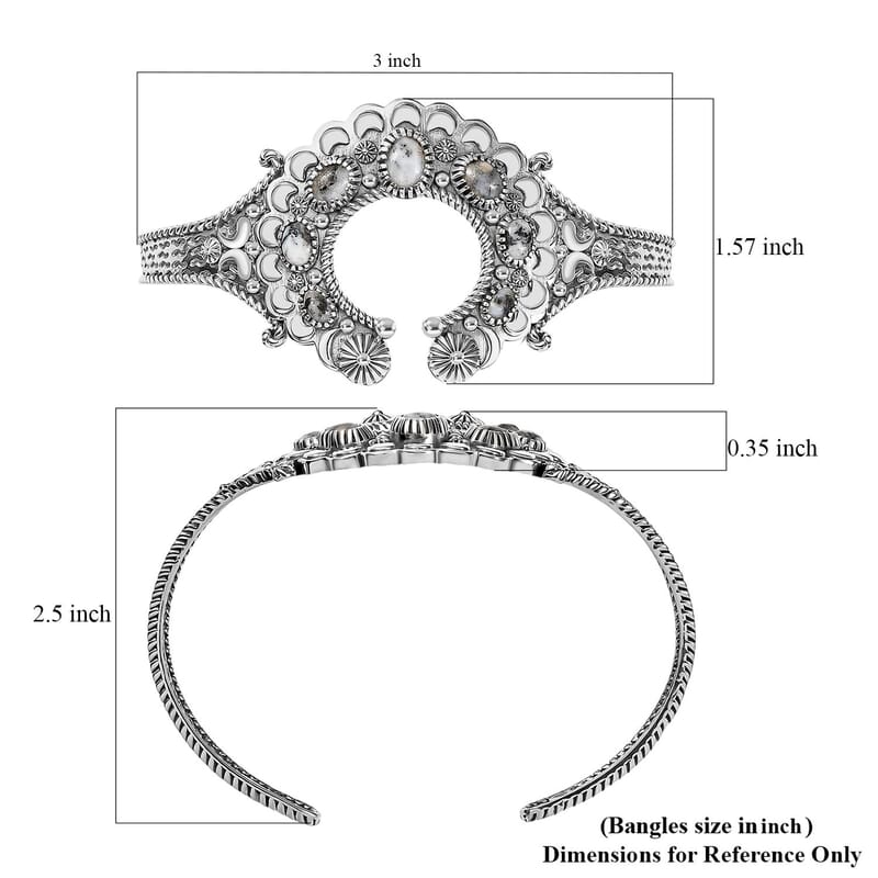 D'Joy Indian Artisan Crafted White Buffalo 4.75 ctw Moonlit Blossom Cuff Bracelet in Sterling Silver (7.25 In)
