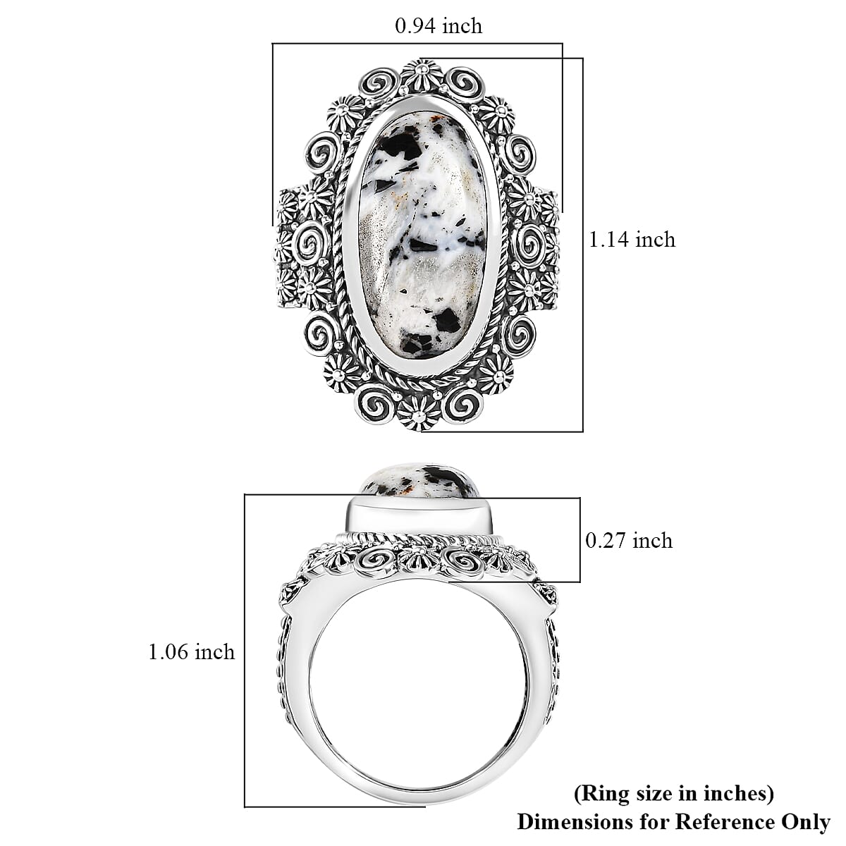 D'Joy Indian Artisan Crafted White Buffalo 9.00 ctw Floral Ring in Sterling Silver (Size 10.0)