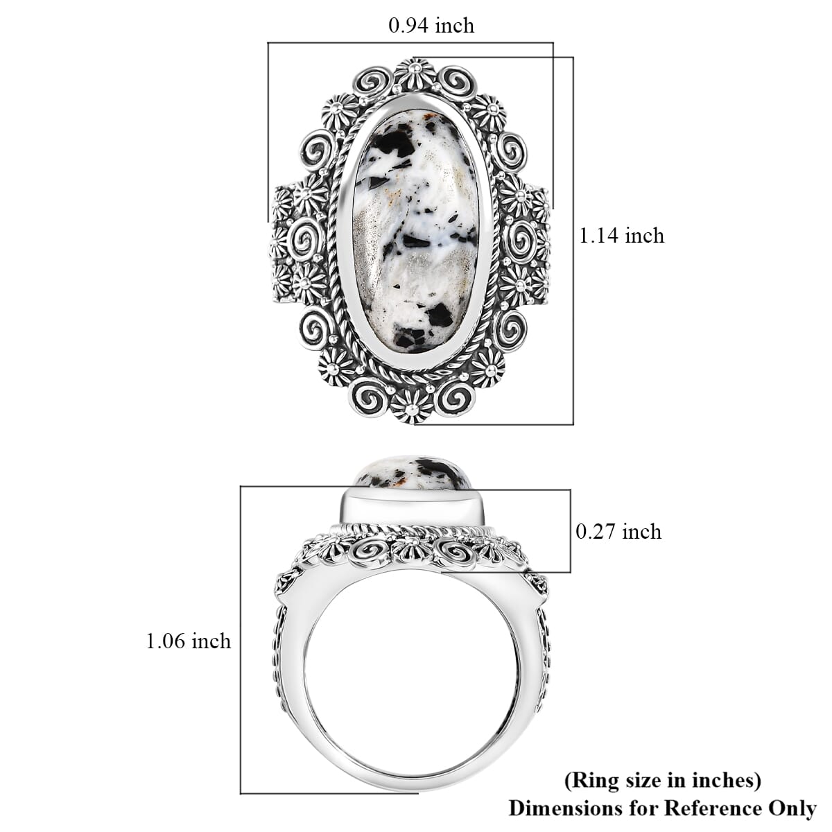 D'Joy Indian Artisan Crafted White Buffalo 9.00 ctw Floral Ring in Sterling Silver (Size 8.0) image number 5
