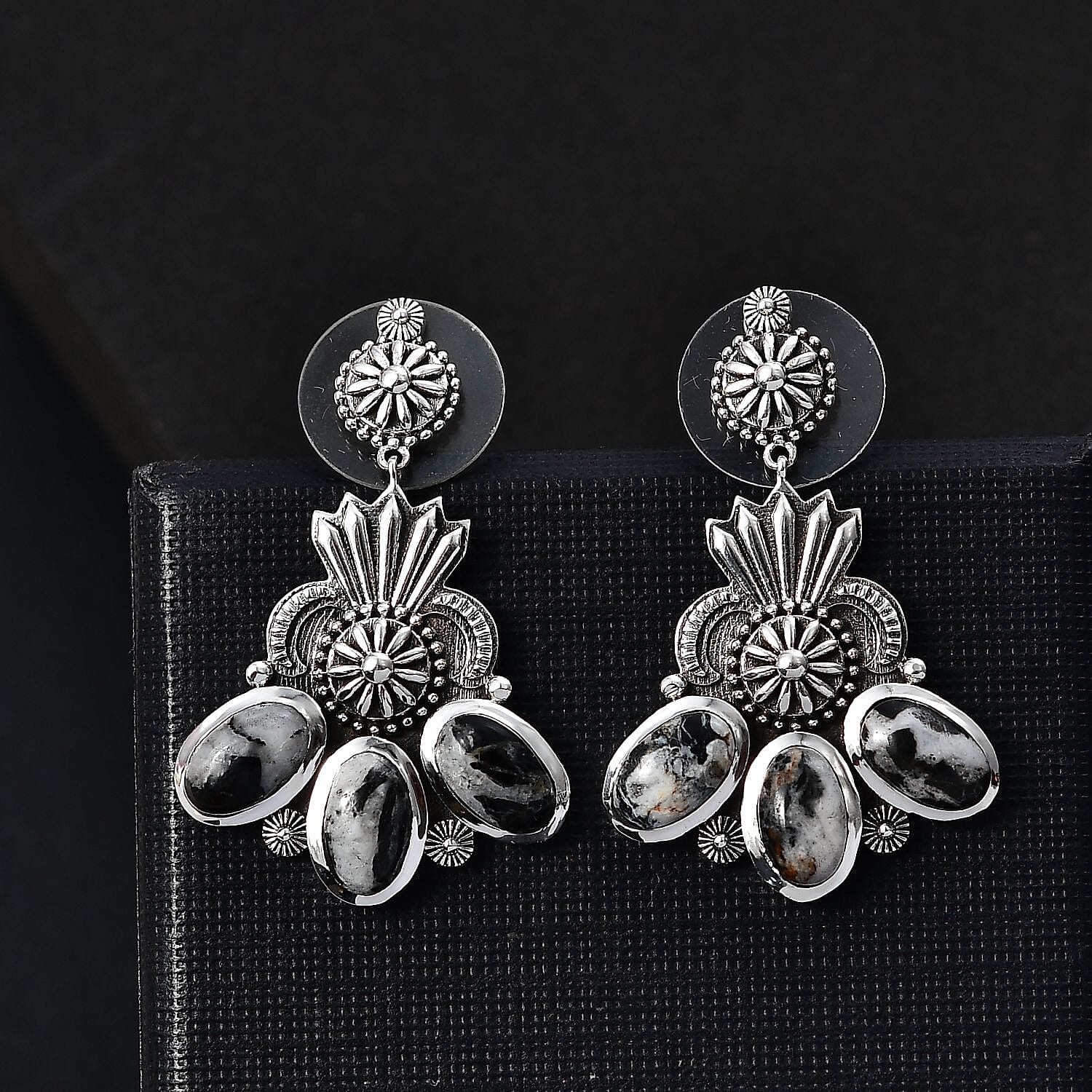 D'Joy Artisan Crafted White Buffalo 7.50 ctw Fancy Earrings in Sterling Silver