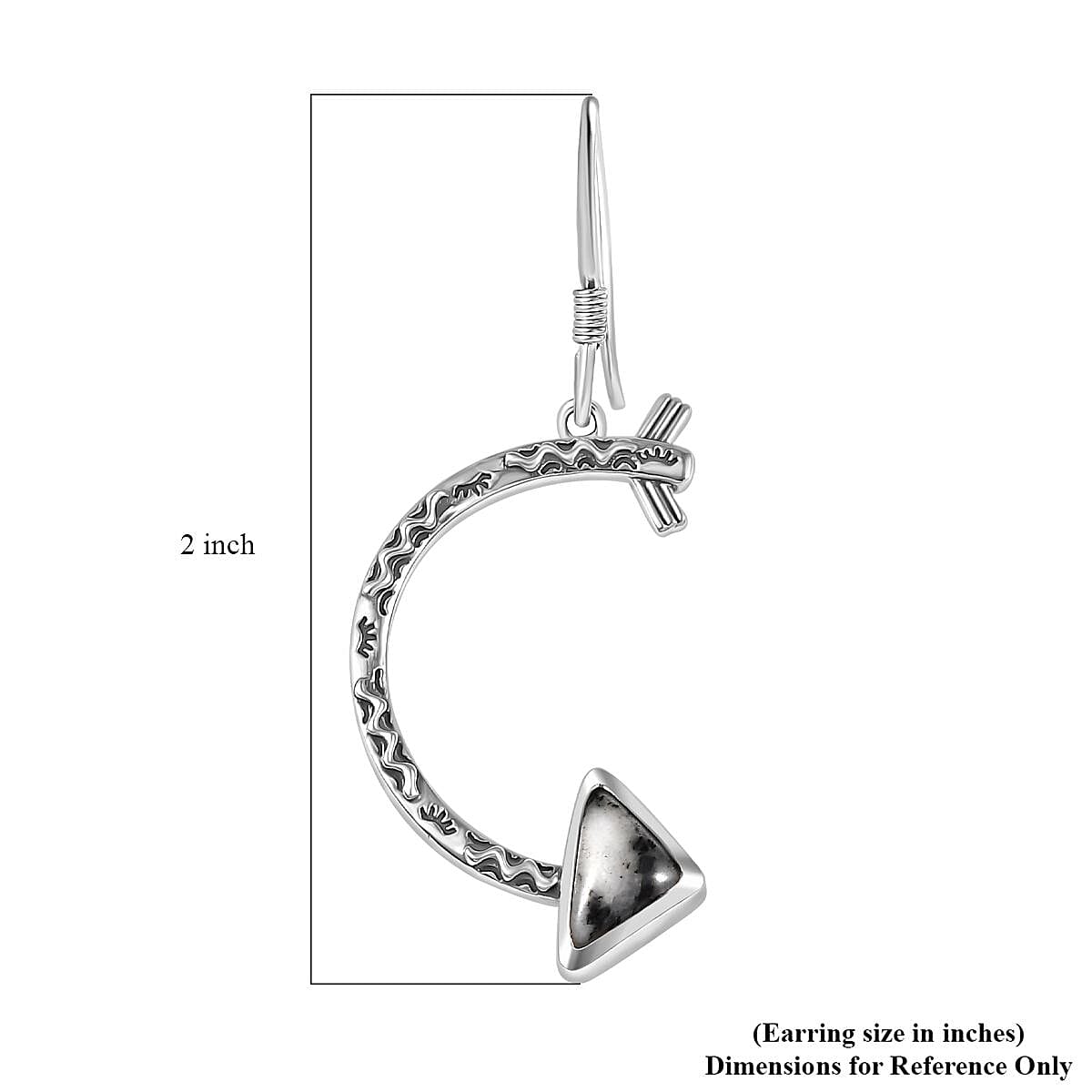 D'Joy Artisan Crafted White Buffalo 3.20 ctw Crescent Moon and Arrow Earrings in Sterling Silver
