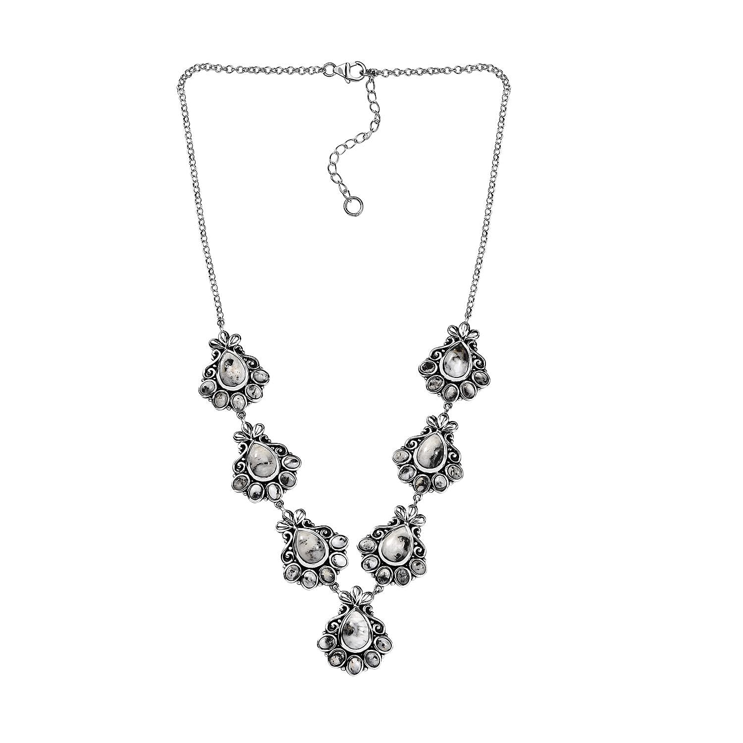 D'Joy Artisan Crafted White Buffalo 20.65 ctw Necklace in Sterling Silver 18 Inches