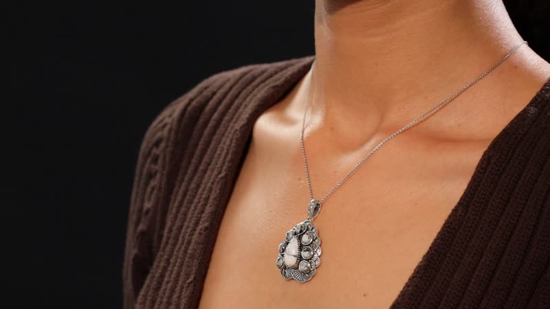 D'Joy Artisan Crafted White Buffalo 9.20 ctw Floral Pendant without Chain in Sterling Silver