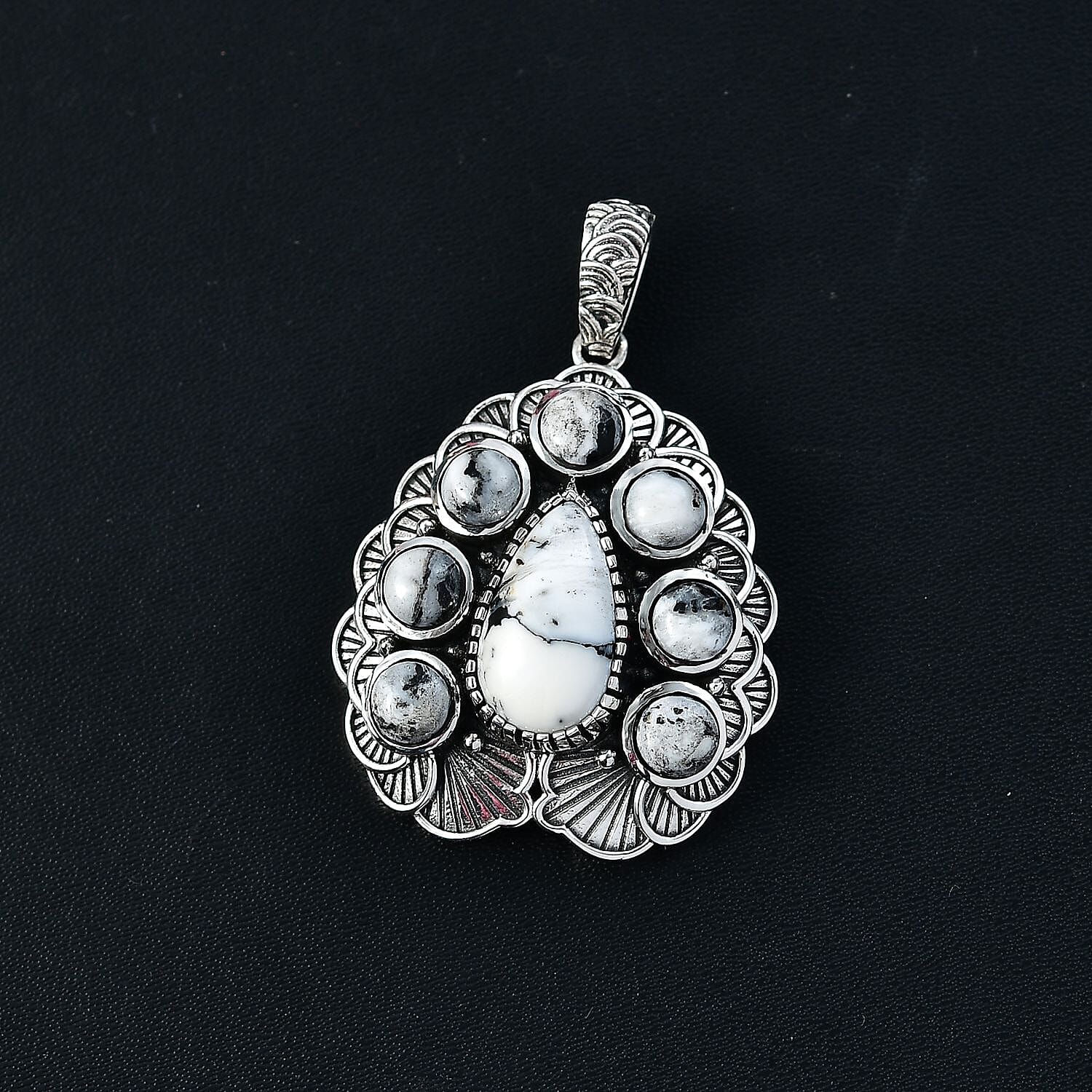 D'Joy Artisan Crafted White Buffalo 9.20 ctw Floral Pendant without Chain in Sterling Silver
