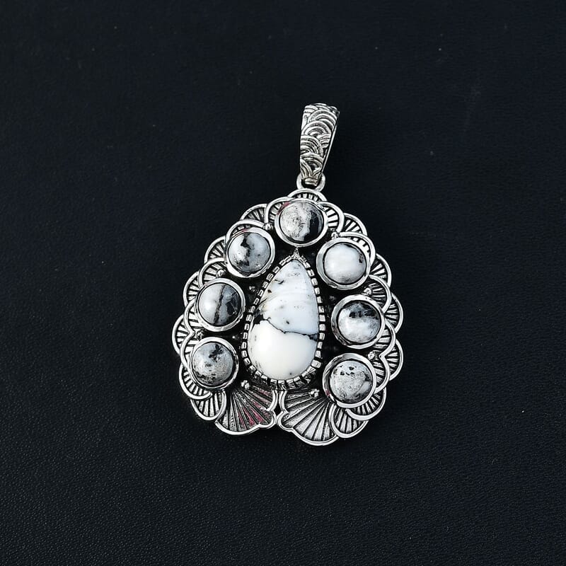 D'Joy Artisan Crafted White Buffalo 9.20 ctw Floral Pendant without Chain in Sterling Silver